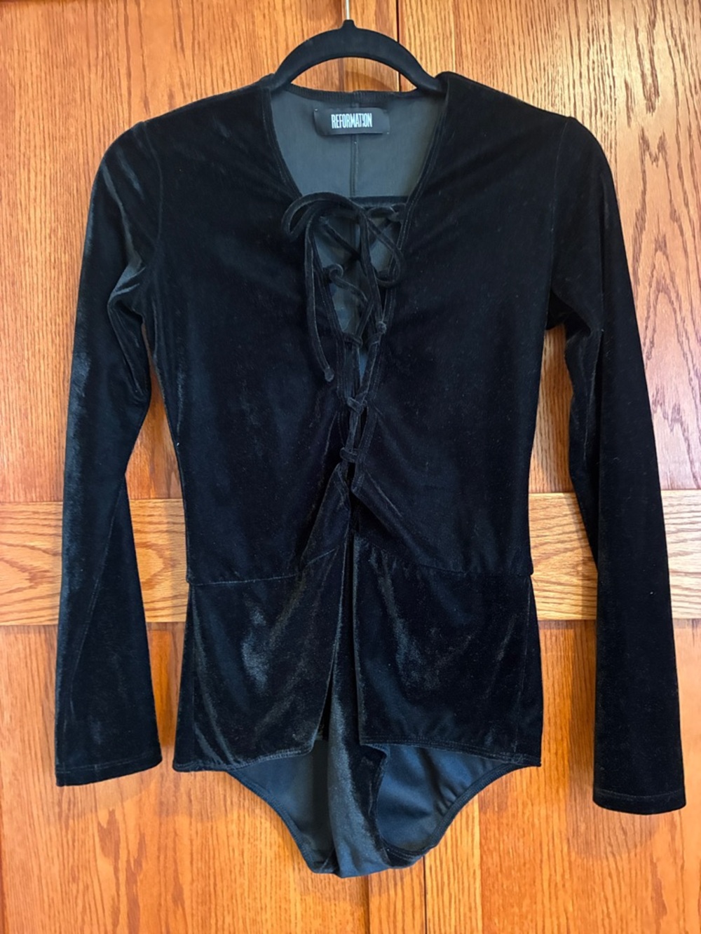 EUC Reformation Black Velvet Bodysuit, Size Sm, Measurements in Photos